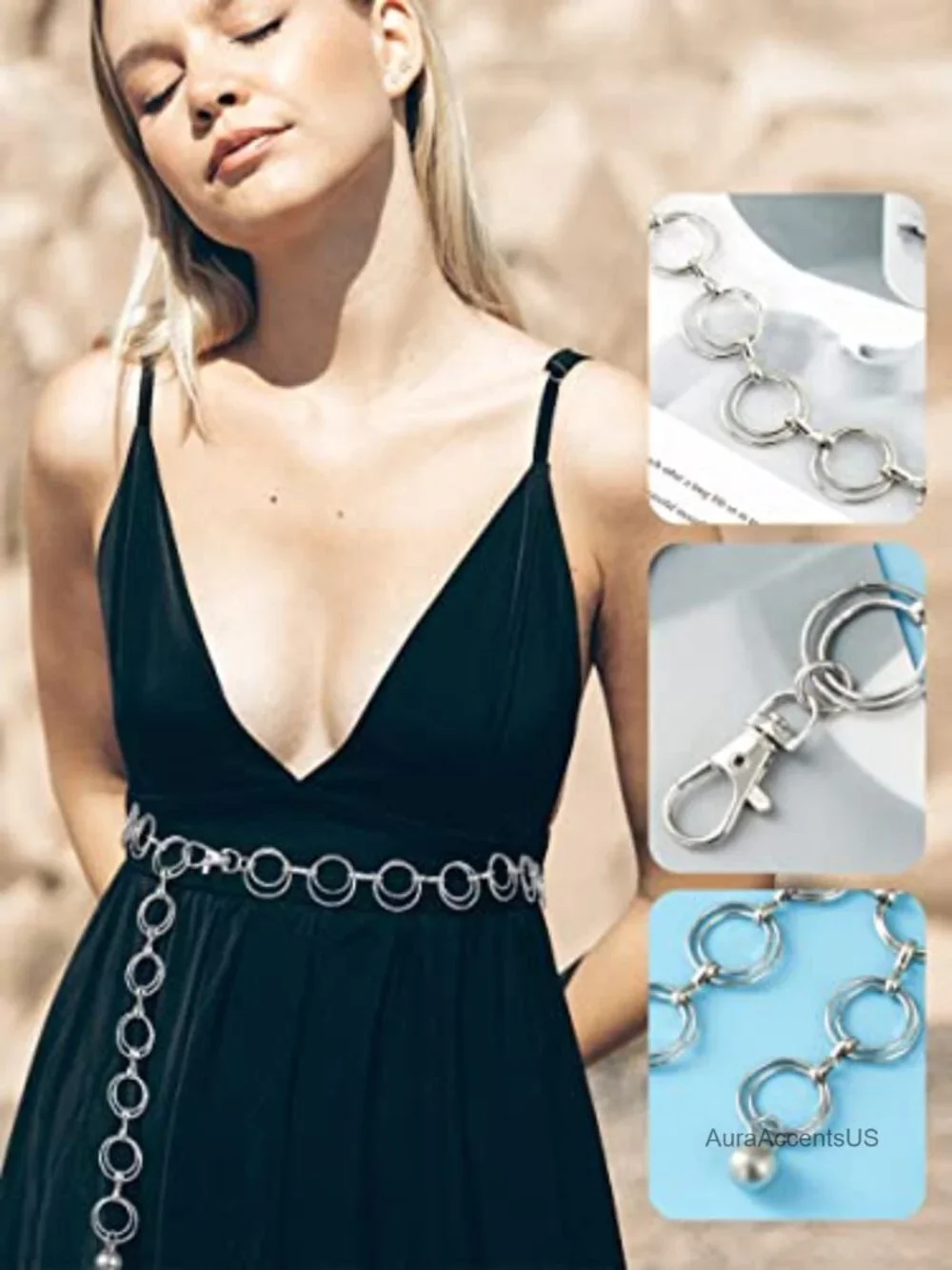 Metal Waist Chain Fashion Multilayer Chain Belt Adjustable for Dress